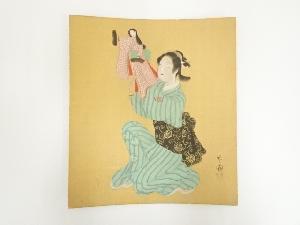 竹園筆　和装女性　肉筆色紙